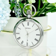 SEIKO 5740-0080 Pocket Watch Hand Wound Roman Dial Vintage Authentic
