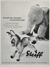 Steiff Button In Ear Brand Donkey Elephan No Politics Vintage Print Ad 1960