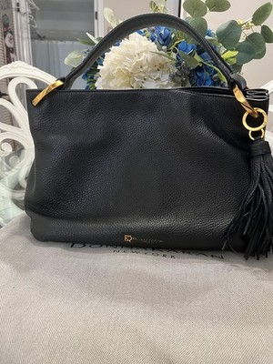 Donna Karan NY Glenwood Large Leather Tassel Black Shoulder Bag W/Dust Cover