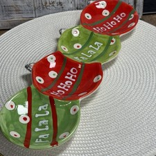 Christmas holiday tray dish ornaments design ho ho ho fa la la Glass Red Green