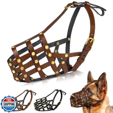OOPSDOGGY German Shepherd Dog Muzzle for Large Dogs - Leather Breathable Secu