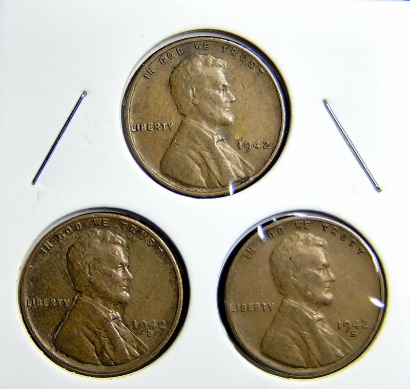 1942-P 1942-D 1942-S  Lincoln Wheat Copper Penny Cent - 3 Coin Set [USP-281]