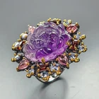 30 ct AAA Carving Natural Amethyst Ring 925 Sterling Silver Size 9 /R470602