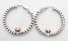 925 STERLING SILVER CUBIC ZIRCONIA ROSE GOLD HEART HOOP EARRINGS 3x32MM  11.2G