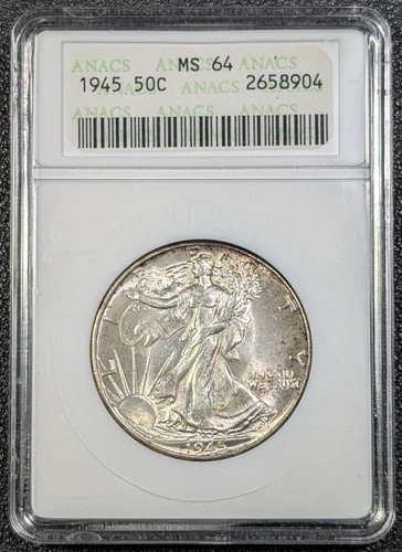 1945 Walking Liberty 50C ANACS MS64 Old Soapbox! Old Glory C&C Weekly 1c Auction