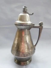 Antique 8" 1865c. Engraved Rare C. CASPER Lady Figure Syrup Pitcher Silverplate