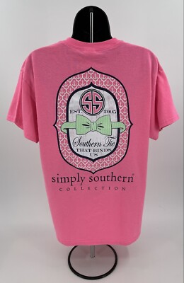 Simply Southern Shirt Womens Medium Coral Pink Ties Bind Us Preppy Ladies