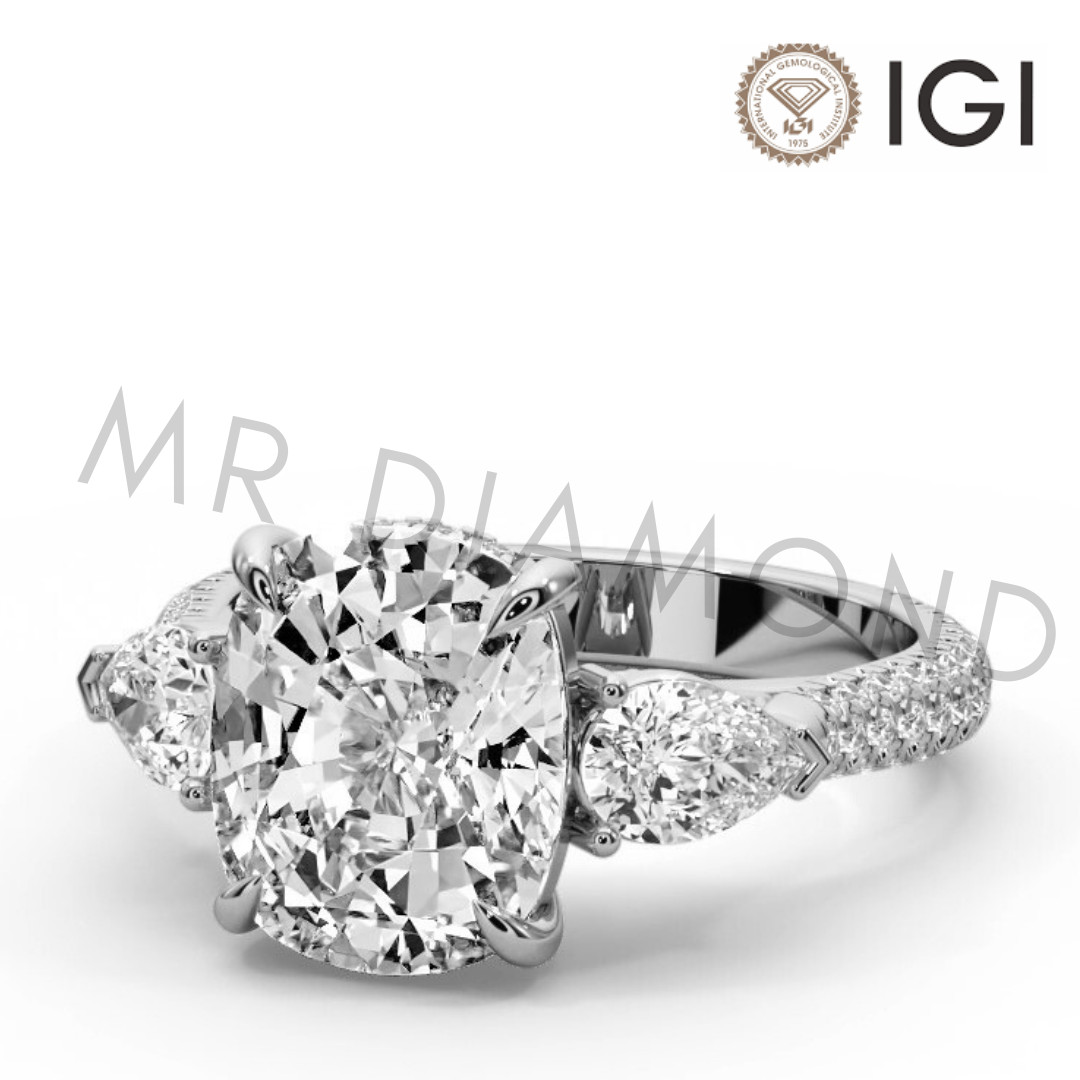 IGI 4.1 CT F VS2 Cushion Cut Lab Grown Diamond Engagement Ring Platinum 900