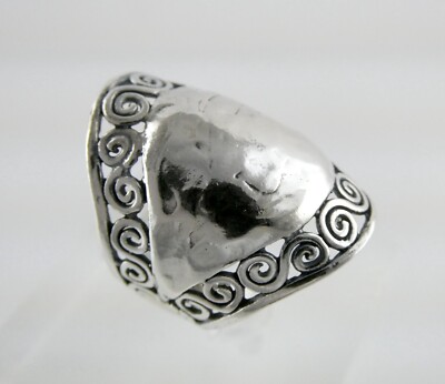 PZ Israel Sterling Silver Textured Design Long Front Ring 925 Size 