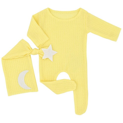 Newborn Baby Girls Boys Stars Moon Bodysuit Hat Outfits Photo Props Knit Romper - Foto 8 di 18