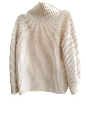Max Mara Intrend Pull en Laine Blanc Col Montant Taille M
