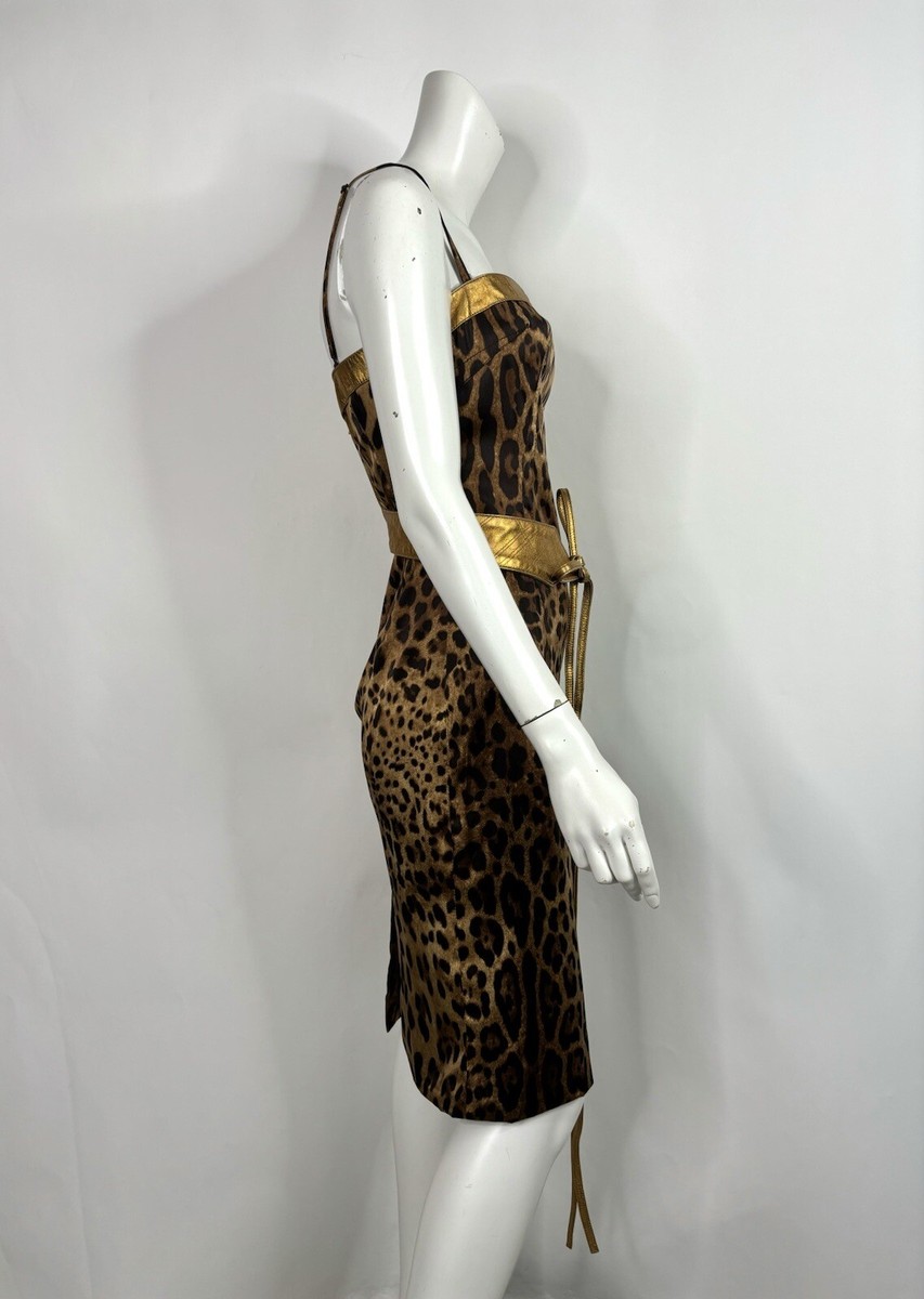 Vtg Dolce & Gabbana Brown Leopard Print Silk Dress 44 L | eBay