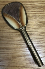 Vintage Gold Tone Vanity Dresser Hair Brush - Etching on Handle - Brown Design