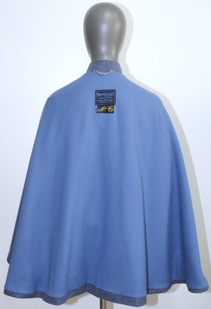 Vintage 40s WW2 Grey Blue Wool Nurses Cape T.S.H/ S.N.A MARVIN