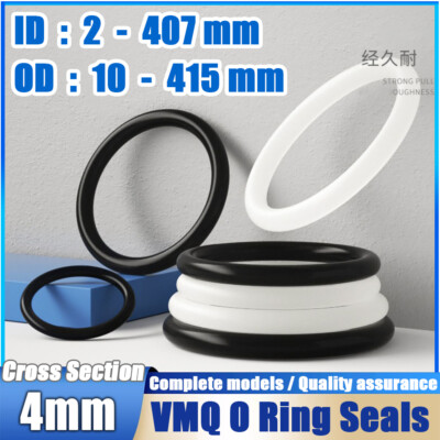 Metric VMQ Silicone Rubber O-Rings Seals 4mm Cross Section 2mm - 407mm Inner Dia
