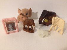 6 Elephant Figures Wooden Glass Plastic Souve...