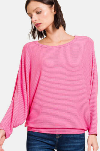 Zenana Ribbed Round Neck Long Sleeve Top - Picture 1 of 3