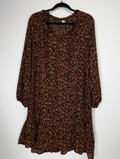 Old Navy Size XL Black Brown Floral Balloon Sleeve Flounce Shift Dress NWT