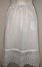 Antique Edwardian Maid's Apron Long White Cotton Lawn Lace Pinafore Full Length