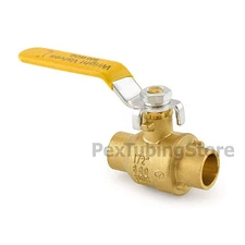 (10) 1/2" Sweat (CxC) Brass Ball Valves Full Port, Shut-Off Valve, 600psi WOG