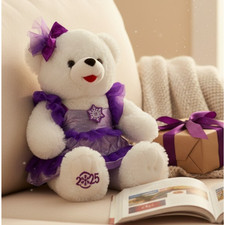 2025 Holiday Time Snowflake Girl Teddy Bear Sparkle Purple Dress Bow 20"