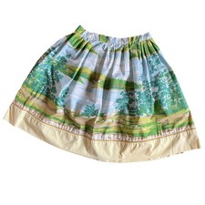 Vintage 60s Scenic Landscape Skirt border print novelty scenery Gathered Nature