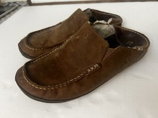 OluKai Moloa Slipper Brown Leather Shearling Collapsible Heel Shoes Mens Size 9