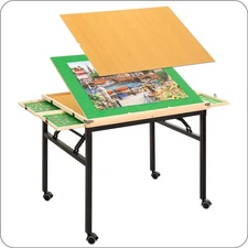 Puzzle Table and Board with 4 Drawers - Adjustable Tilting Angle, Wheels & No...