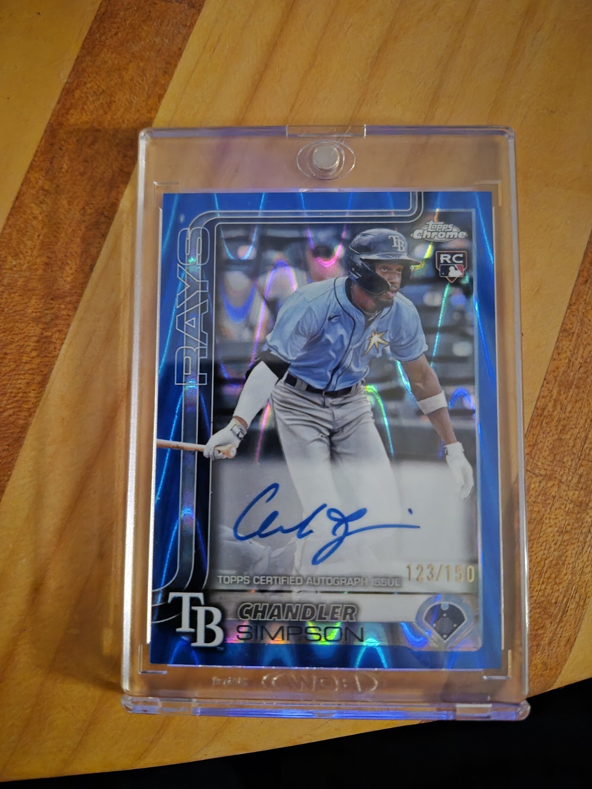 2025 Topps Chrome Chandler Simpson /150 Rookie Blue Wave Refractor On Card Auto