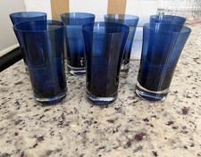 Set of 7 Vintage Danby Mirage Blue Glass Tumb...