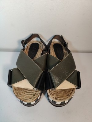 Marni Slingback Platform Sandals Green Leather & Fabric Womens US 6 EU  37