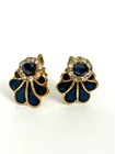 MIRIAM HASKELL Black Crystal & Enamel on Gold Tone SCREW BACK  Earrings Signed