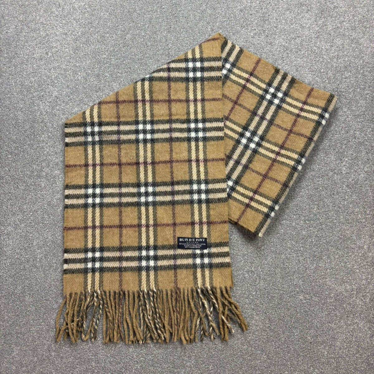 Burberry London Scarf 58x12 Inches Beige Nova Check Cashmere Wool