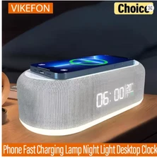 30W Wireless Charging Pad Dock with Alarm Clock Lamp & Thermometer