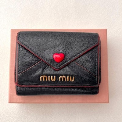MIU MIU Compact mini Wallet Madras Love Letter Heart Black Coin