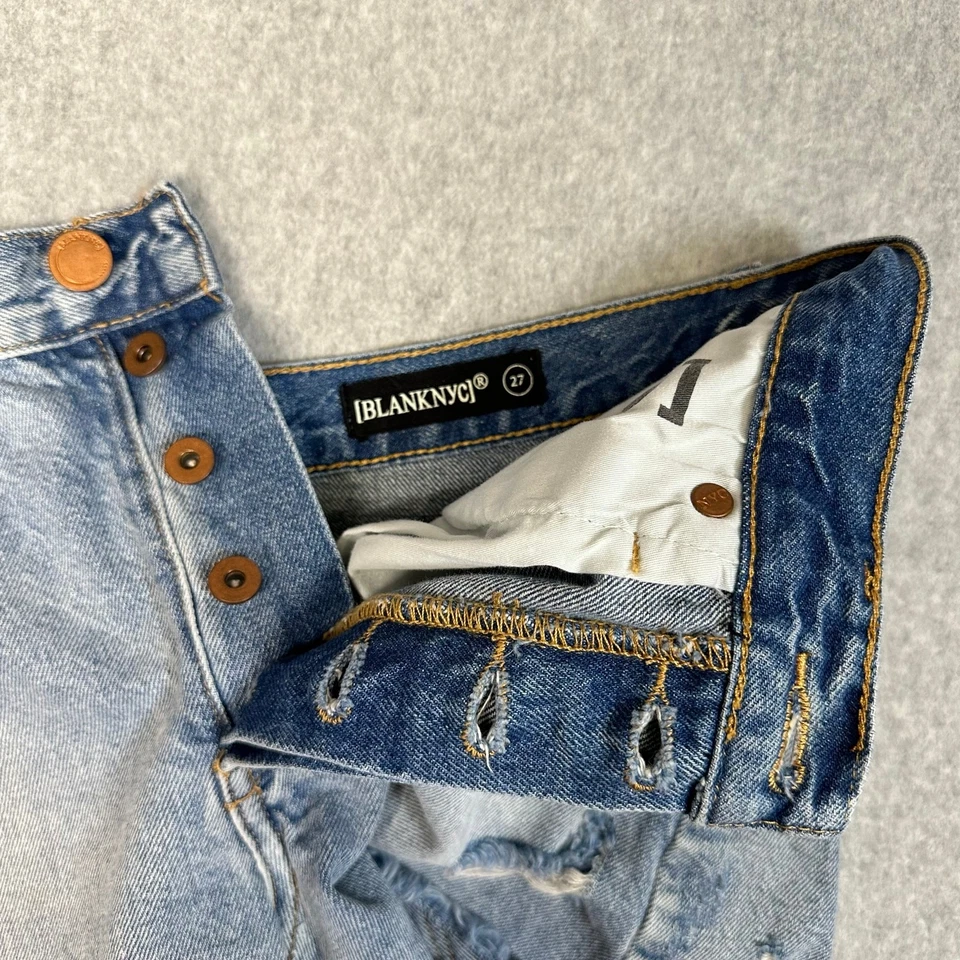 Blank NYC Jean Shorts Blue Womens 27 HighRise Distressed Button Fly Denim Casual - Image 3 of 4