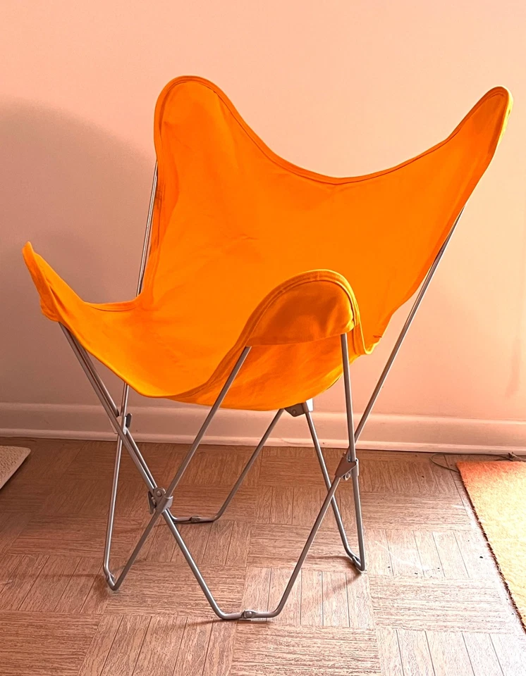 Silla Plegable de Metal Vintage BUTTERFLY Años 90 Cubierta de Lona Naranja - Bonita Foto 3 de 4