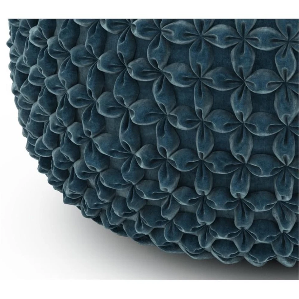 Simpli Home Renee Boho Round Pouf in Teal Velvet Fabric - Image 4 of 4