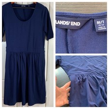 Minimalist Everyday Lands End Navy Blue Jersey Knit Fit & Flare Dress M/T 10-12