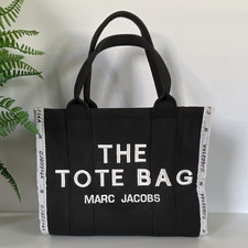 Marc Jacobs The Tote Bag Borsa Nera Tela Media Zip Borsa Cinghia Staccabile Logo