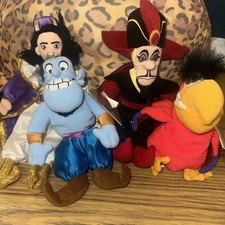 Lot Of 4 The Disney Store Aladdin Bean Bag Beanie - Genie, Jafar, Iago w/ Tags 