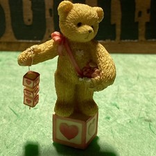 1996 Cherished Teddies Bear With Heart Dangling Blocks Mini Figurine 203084