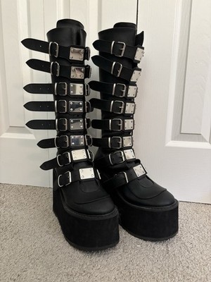 Demonia Swing 815 Women s US 11 Black Faux Leather Knee High Platform Boots