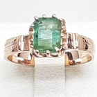 Edwardian Antique Handcarved 1.09ctw Emerald 14K Rose Gold 925 Ring Size 8