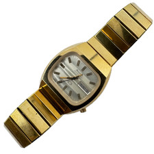 Orologio da polso uomo vintage 36 mm Bulova Accuquartz Gem forcella tuning tono oro 244