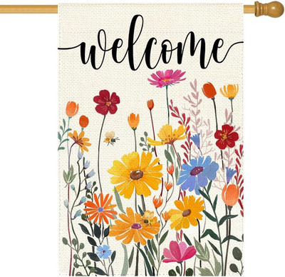 Spring Summer House Flag 28X40 Inch Double Sided outside Welcome Wildflower Dais