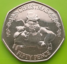 XSMAS 2023 50p moneta Gibraltar Boże Narodzenie Dzieci Snowman Pięćdziesiąt pensów Nieobiegowa