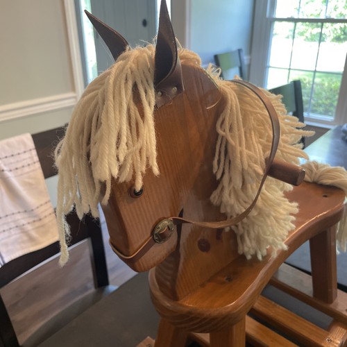 Vintage Handmade Childโs Rocking Horse With Leather Ears And Details As Is