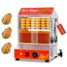 Commercial Hot Dog Steamer Machine with Bun Warmer Stainless Steel 32QT