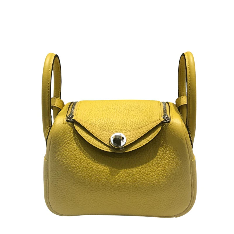 HERMES Lindy Mini Yellow Taurillon Leather Shoulder Bag #OKB575